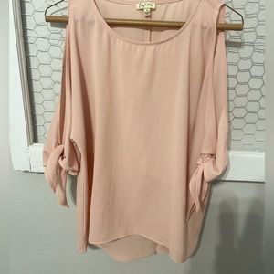 Beautiful Lilly White Semi-Sheer; peach colored Cold Shoulder 3/4 Sleeve Size S